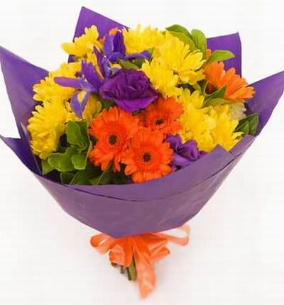 Bouquet of Daisies, Eustomas, Iris and Greenery.